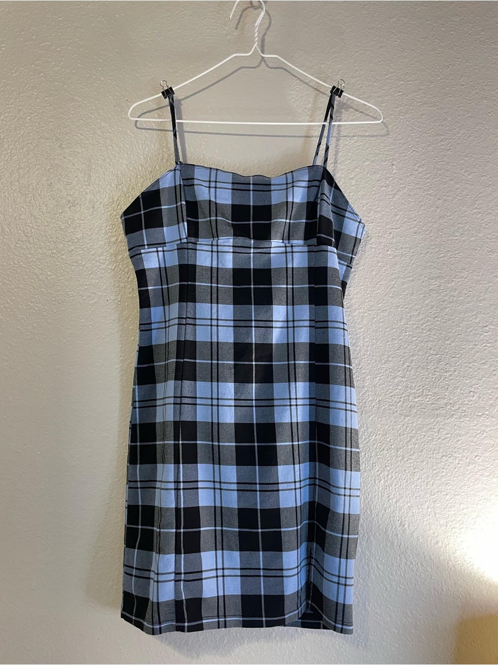 Love Tree Blue and Black Plaid Spaghetti Strap Mini Dress